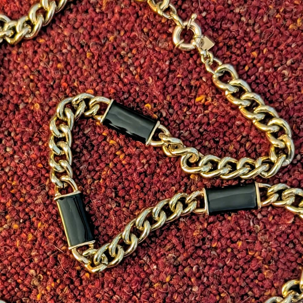 Vintage Banana Republic Chunky Gold and Black Chain Necklace. 30" Long.